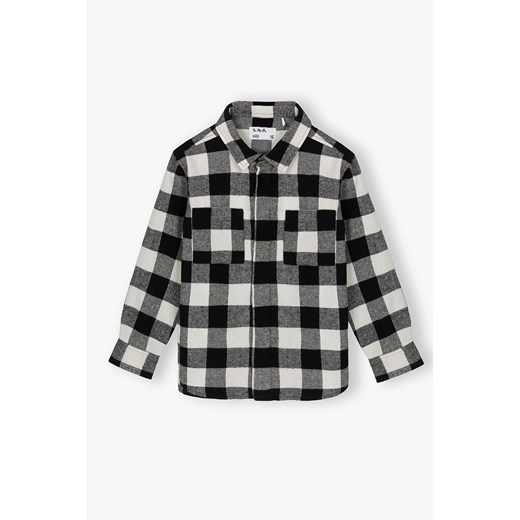 Koszula flanelowa chłopięca w czarno- białą kratę 5.10.15. 128 okazyjna cena 5.10.15