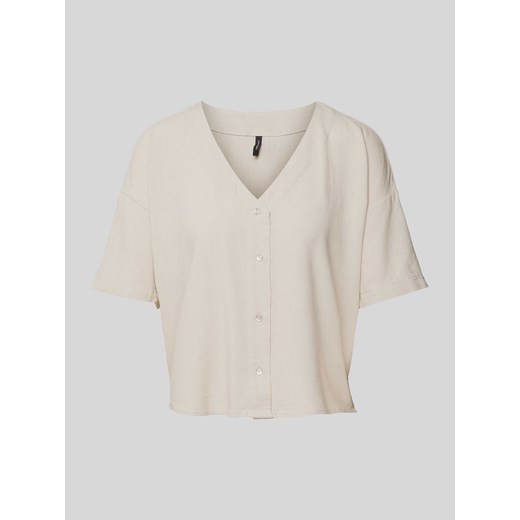 Bluzka z mieszanki wiskozy i lnu z dekoltem w serek model ‘JESMILO’ Vero Moda XL Peek&Cloppenburg 