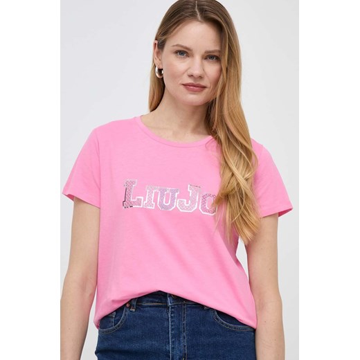 Liu Jo t-shirt bawełniany damski kolor różowy ze sklepu ANSWEAR.com w kategorii Bluzki damskie - zdjęcie 170412828