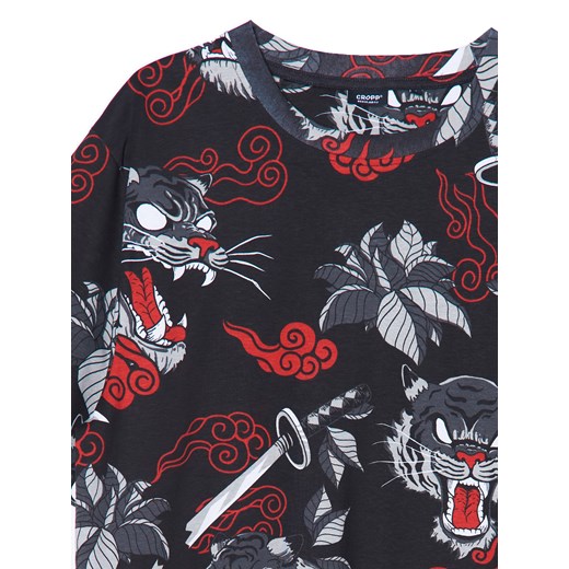 Cropp - T-shirt z wielokolorowym nadrukiem - czarny Cropp S Cropp
