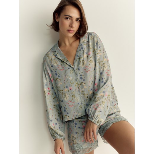 Reserved - Dwucześciowa piżama w kwiaty - jasnoniebieski ze sklepu Reserved w kategorii Piżamy damskie - zdjęcie 170420538