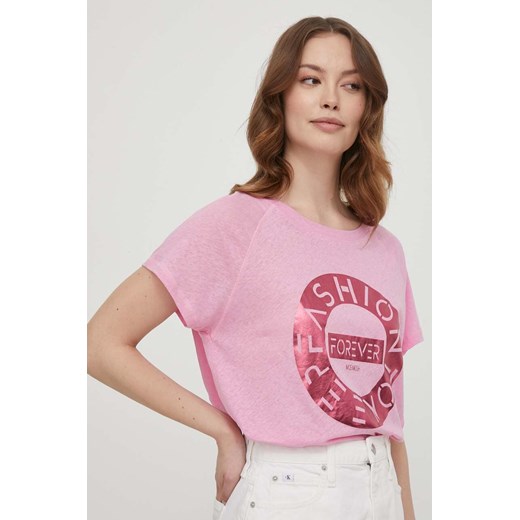Mos Mosh t-shirt z domieszką lnu kolor różowy ze sklepu ANSWEAR.com w kategorii Bluzki damskie - zdjęcie 170427507