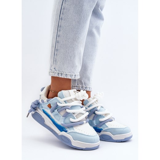 Buty sportowe damskie sneakersy niebieskie wiązane na wiosnę 