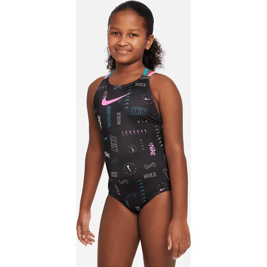 Jednoczęściowy kostium kąpielowy z ramiączkami skrzyżowanymi na plecach dla dużych dzieci (dziewcząt) Nike - Czerń ze sklepu Nike poland w kategorii Stroje kąpielowe - zdjęcie 170429509