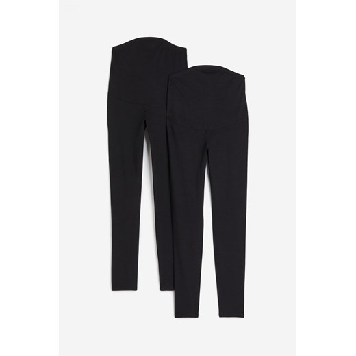 H & M - MAMA Dżersejowe legginsy 2-pak - Czarny ze sklepu H&M w kategorii Spodnie ciążowe - zdjęcie 170430246