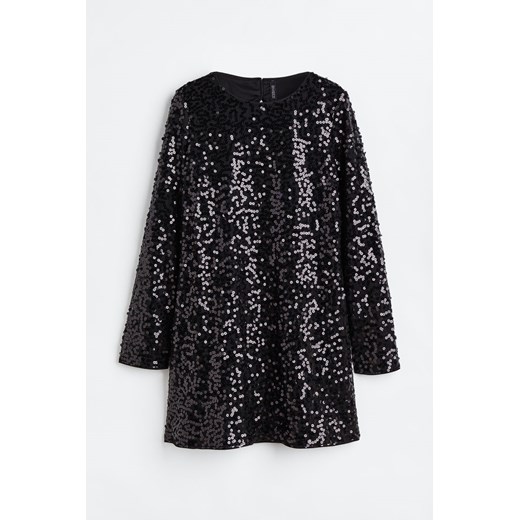 H & M - Cekinowa sukienka z odkrytymi plecami - Czarny H & M L H&M