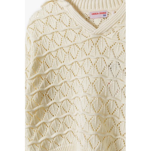 Sweter dziewczęcy ecru z ażurowym splotem - Lincoln&Sharks ze sklepu 5.10.15 w kategorii Swetry dziewczęce - zdjęcie 170431078
