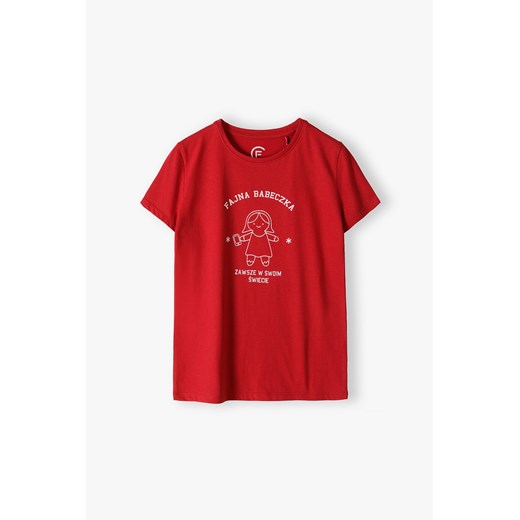 T-shirt dziewczęcy z napisem fajna babeczka zawsze w swoim świecie bordowy ze sklepu 5.10.15 w kategorii Bluzki dziewczęce - zdjęcie 170431165