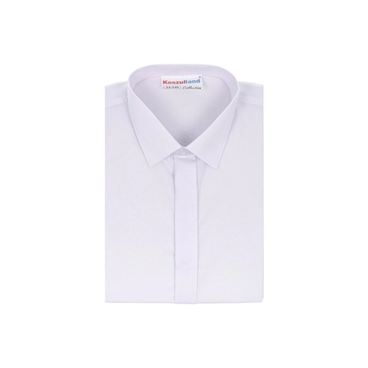Elegancka koszula chłopięca biała z krytą plisą Koszulland 158 5.10.15