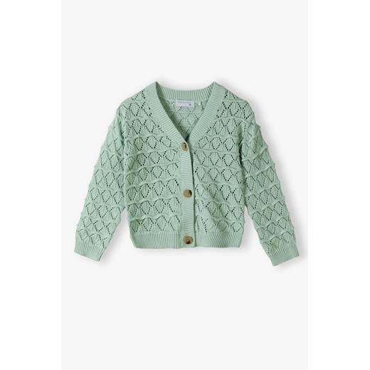 Sweter dla dziewczynki - zielony w ażurowe wzory - Max&Mia ze sklepu 5.10.15 w kategorii Swetry dziewczęce - zdjęcie 170431298