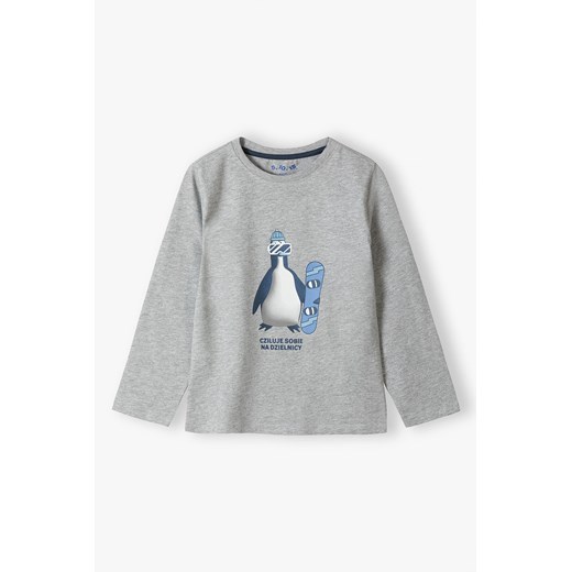 Szara bluzka dzianinowa chłopięca- pingwin 5.10.15. 134 5.10.15
