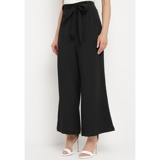 Czarne Spodnie Szerokie z Wiązaniem w Pasie Paper Bag Tisallas ze sklepu Born2be Odzież w kategorii Spodnie damskie - zdjęcie 170440729
