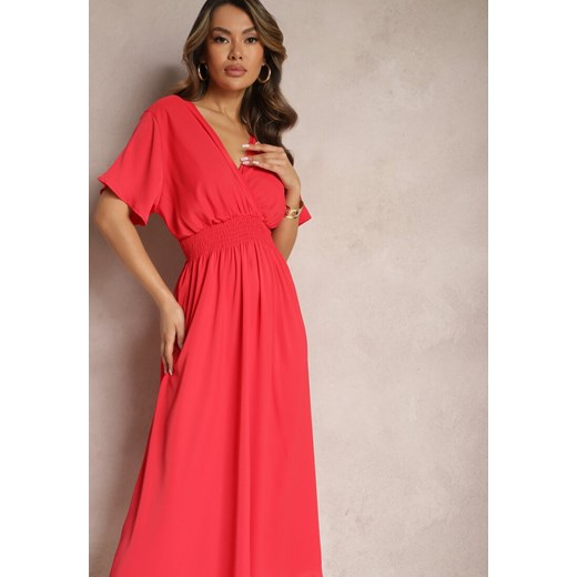Czerwona Rozkloszowana Sukienka Długa o Kopertowym Kroju Alarava Renee M okazja Renee odzież