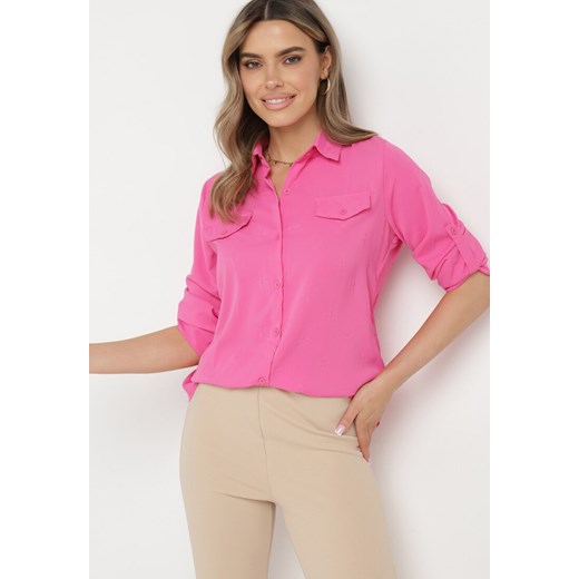 Różowa Klasyczna Koszula z Imitacją Kieszeni i Ozdobnymi Tłoczeniami Lallama ze sklepu Born2be Odzież w kategorii Koszule damskie - zdjęcie 170448528