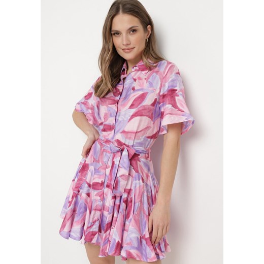 Fioletowo-Różowa Sukienka Rozkloszowana z Falbankami i Paskiem Aquamar ze sklepu Born2be Odzież w kategorii Sukienki - zdjęcie 170448567