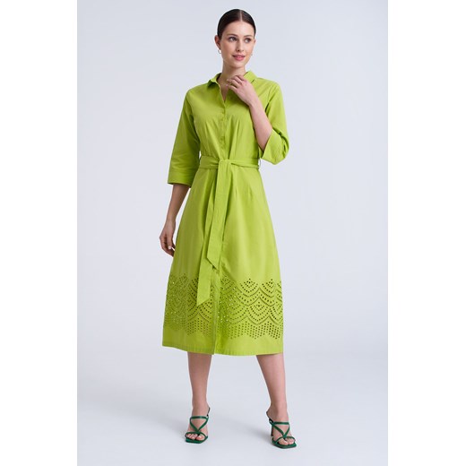 Długa sukienka damska - szmizjerka z ażurowym dołem - zielona ze sklepu 5.10.15 w kategorii Sukienki - zdjęcie 170469715