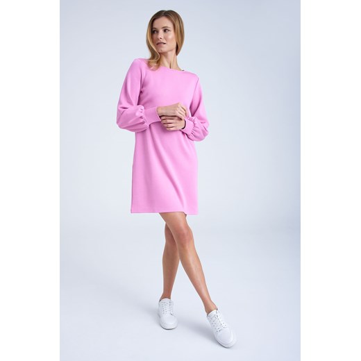 Sukienka z bufiastymi rękawkami różowa ze sklepu 5.10.15 w kategorii Sukienki - zdjęcie 170469745