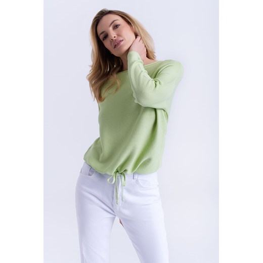 Sweter damski z troczkiem na dole i opuszczonym rękawem zielony ze sklepu 5.10.15 w kategorii Swetry damskie - zdjęcie 170469945