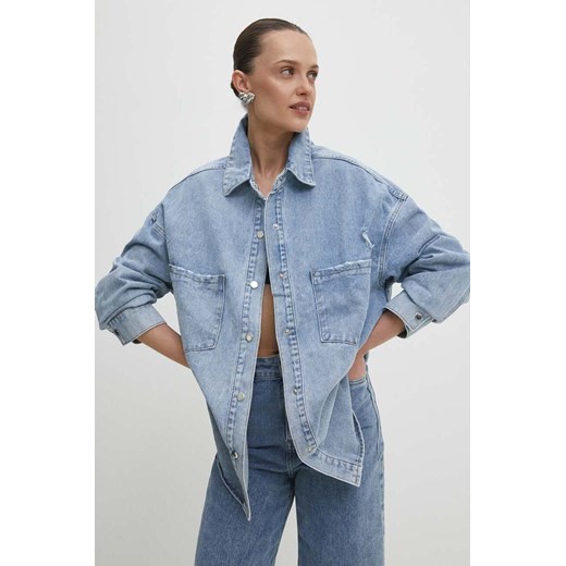 Answear Lab kurtka jeansowa damska kolor niebieski przejściowa oversize ze sklepu ANSWEAR.com w kategorii Kurtki damskie - zdjęcie 170471669