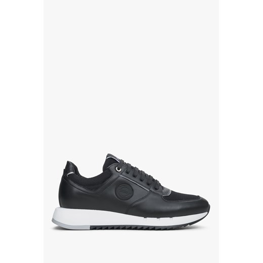 Estro: Czarne skórzane sneakersy męskie z elastyczną podeszwą ze sklepu Estro w kategorii Buty sportowe męskie - zdjęcie 170471939