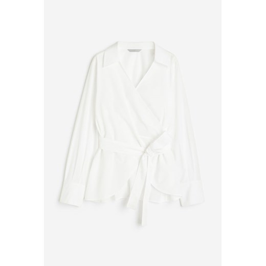 H & M - Kopertowa bluzka z paskiem - Biały H & M XL H&M