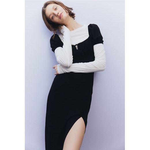 H & M - Sukienka midi z bufiastym rękawem - Czarny H & M XS H&M