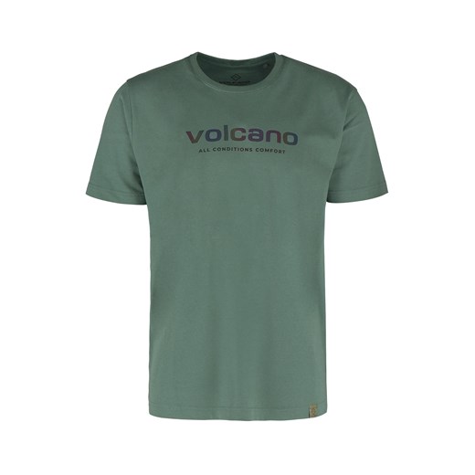 Volcano t-shirt męski zielony z bawełny z krótkim rękawem 