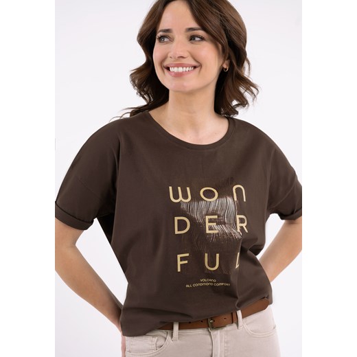 Luźna koszulka z napisem, Comfort Fit, T-WONDERFUL ze sklepu Volcano.pl w kategorii Bluzki damskie - zdjęcie 170476486