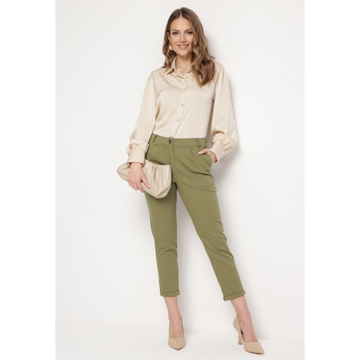 Zielone Spodnie z Regularną Talią i Gumką w Pasie Suirelle ze sklepu Born2be Odzież w kategorii Spodnie damskie - zdjęcie 170478575
