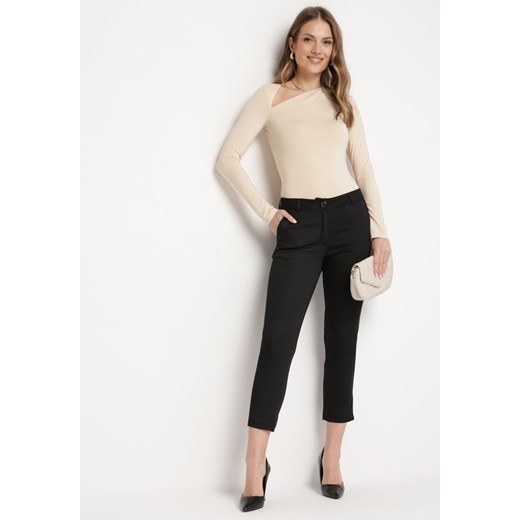 Czarne Spodnie z Nogawkami 7/8 z Regularną Talią Kintsu ze sklepu Born2be Odzież w kategorii Spodnie damskie - zdjęcie 170478608