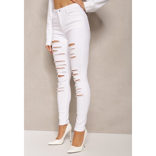 Białe Jeansy o Dopasowanym Fasonie z Dziurami Senaroa ze sklepu Renee odzież w kategorii Jeansy damskie - zdjęcie 170479036