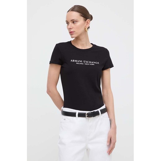 Armani Exchange t-shirt bawełniany damski kolor czarny 8NYTAB YJG3Z NOS ze sklepu ANSWEAR.com w kategorii Bluzki damskie - zdjęcie 170479608