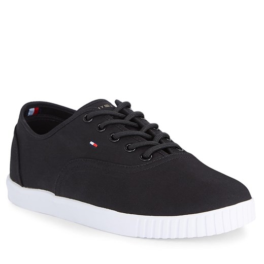 Trampki damskie Tommy Hilfiger na jesień czarne sznurowane z tkaniny płaskie