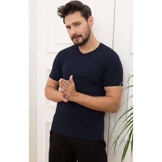 Granatowa koszulka męska na krótki rękaw w serek Ikar, Kolor granatowy, Rozmiar M, Italian Fashion ze sklepu Intymna w kategorii T-shirty męskie - zdjęcie 170480078