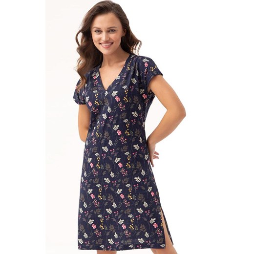 Damska koszula nocna granatowa w kwiaty 79, Kolor granatowy-wzór, Rozmiar M, Luna ze sklepu Intymna w kategorii Koszule nocne - zdjęcie 170480119