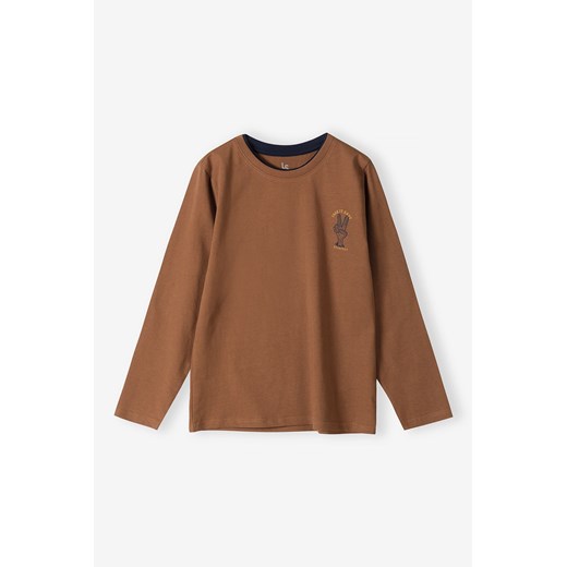 Bluzka bawełniana chłopięca z długim rękawem- brązowa ze sklepu 5.10.15 w kategorii T-shirty chłopięce - zdjęcie 170492725