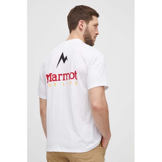 Marmot t-shirt sportowy Marmot For Life kolor biały z nadrukiem ze sklepu ANSWEAR.com w kategorii T-shirty męskie - zdjęcie 170501626