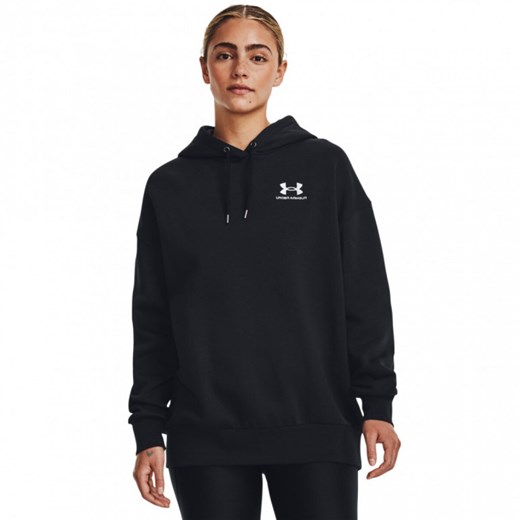 Damska bluza dresowa nierozpinana z kapturem Under Armour Essential Flc OS Hoodie - czarna ze sklepu Sportstylestory.com w kategorii Bluzy damskie - zdjęcie 170502137