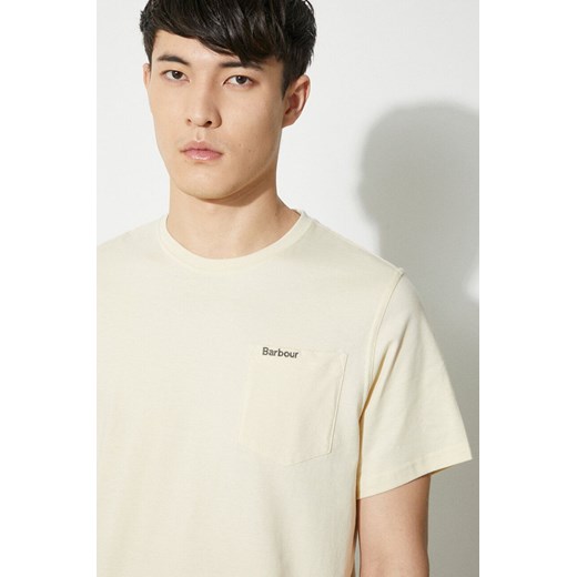 Barbour t-shirt bawełniany męski kolor beżowy gładki ze sklepu PRM w kategorii T-shirty męskie - zdjęcie 170502809