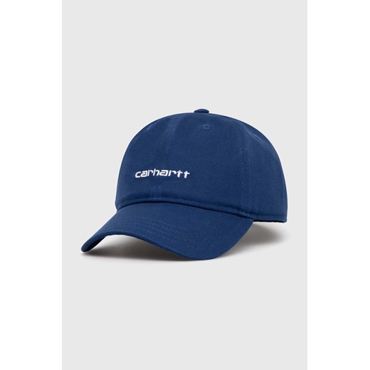 Carhartt WIP czapka z daszkiem bawełniana Canvas Script Cap kolor granatowy z aplikacją I028876.22TXX ze sklepu PRM w kategorii Czapki z daszkiem damskie - zdjęcie 170503109