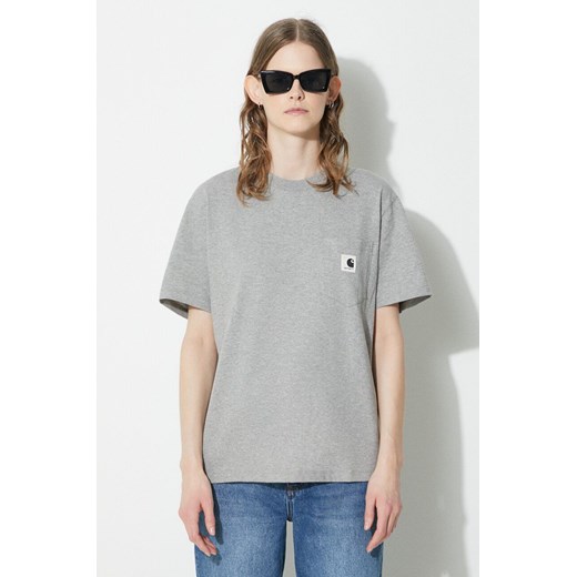 Carhartt WIP t-shirt bawełniany S/S Pocket T-Shirt damski kolor szary I032215.V6XX ze sklepu PRM w kategorii Bluzki damskie - zdjęcie 170503506