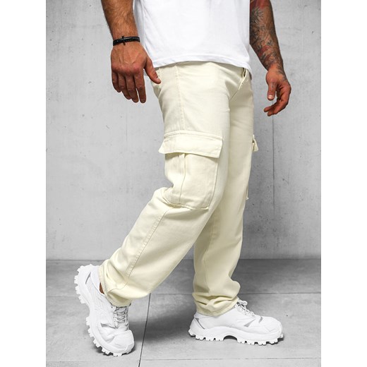 Spodnie jeansowe męskie wide leg ecru OZONEE DO/4001 ze sklepu ozonee.pl w kategorii Jeansy męskie - zdjęcie 170504757