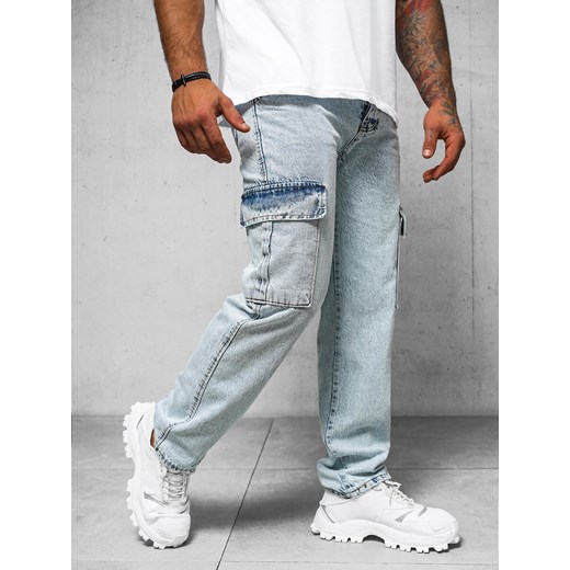 Spodnie jeansowe męskie wide leg jasno-niebieskie OZONEE DO/4001 ze sklepu ozonee.pl w kategorii Jeansy męskie - zdjęcie 170504768