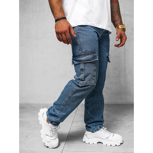 Spodnie jeansowe męskie wide leg niebieskie OZONEE DO/4001 ze sklepu ozonee.pl w kategorii Jeansy męskie - zdjęcie 170504777