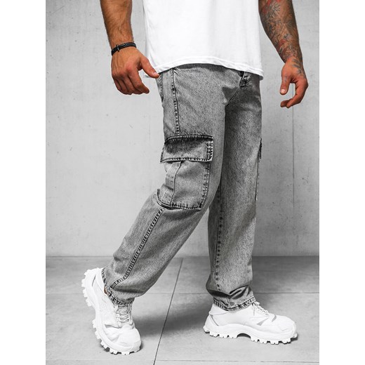 Spodnie jeansowe męskie wide leg szare OZONEE DO/4001 ze sklepu ozonee.pl w kategorii Jeansy męskie - zdjęcie 170504789