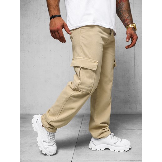 Spodnie jeansowe męskie wide leg beżowe OZONEE DO/4001 ze sklepu ozonee.pl w kategorii Spodnie męskie - zdjęcie 170504806