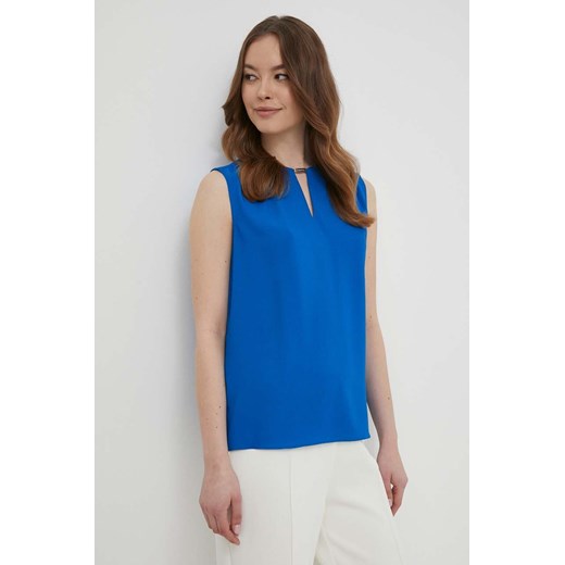 Calvin Klein bluzka damska kolor niebieski gładka ze sklepu ANSWEAR.com w kategorii Bluzki damskie - zdjęcie 170510336