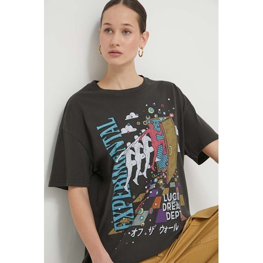Vans t-shirt bawełniany damski kolor szary ze sklepu ANSWEAR.com w kategorii Bluzki damskie - zdjęcie 170510495