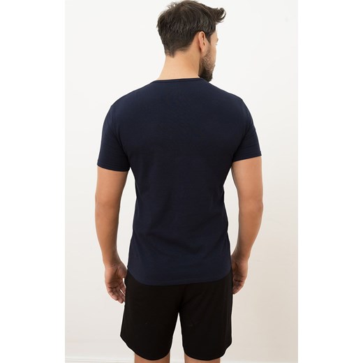 Granatowa koszulka męska na krótki rękaw w serek Ikar, Kolor granatowy, Rozmiar M, Italian Fashion ze sklepu Primodo w kategorii T-shirty męskie - zdjęcie 170514107