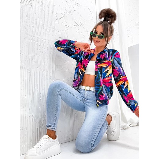 Welurowa bluza typu bomber czarna-wielokolorowa (707S) Goodlookin.pl L (40) goodlookin.pl